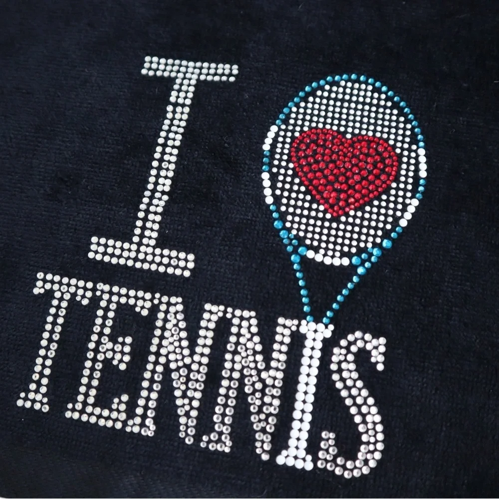 Rare VTG Towel Plus By Anvil I Love Tennis Logo Art Rhinestone Spell Out Towel